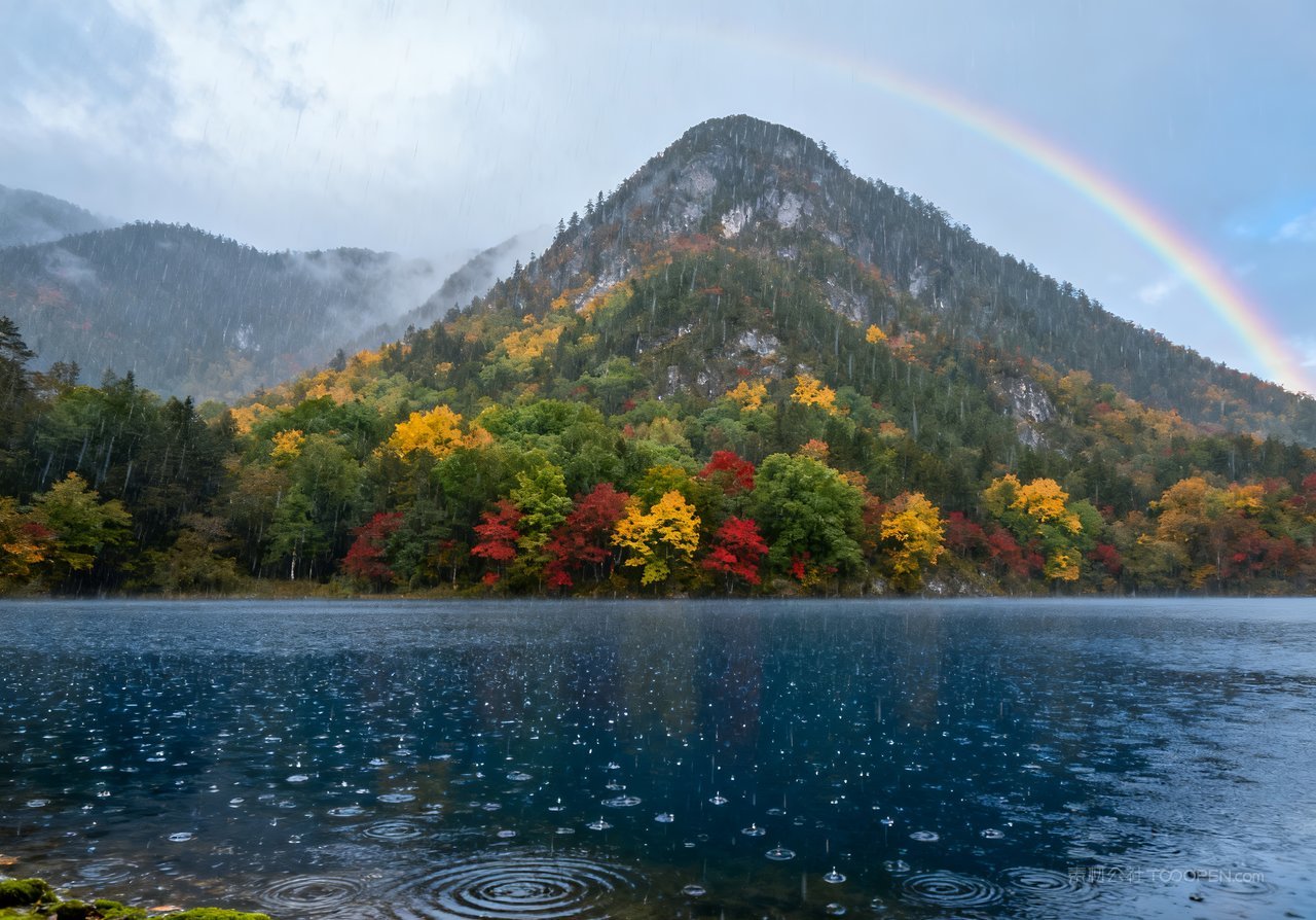 山水意境秋天天空山峰青山唯美湖泊