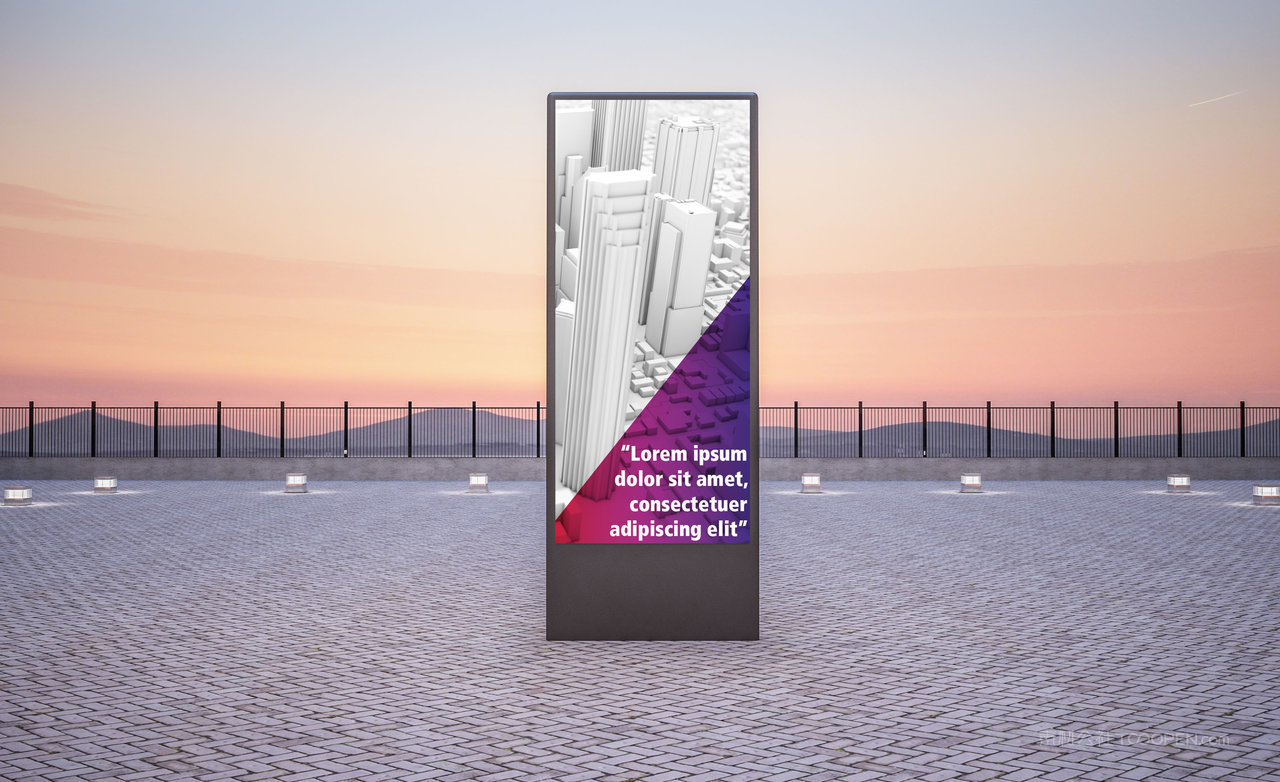 日落背景瘦长广告牌样机