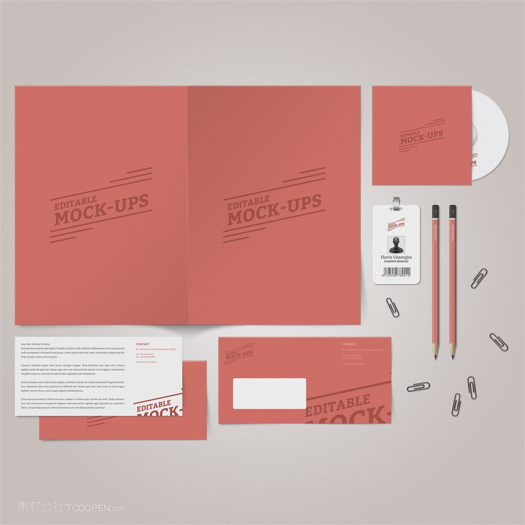 信纸信封胸卡工作证光盘样机