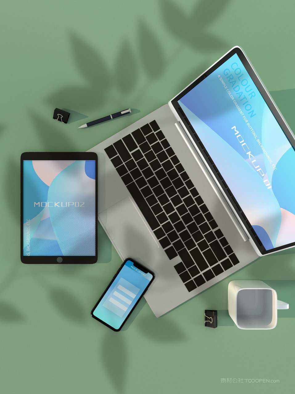 清新绿电脑笔记本显示屏桌面ui样机  (3)