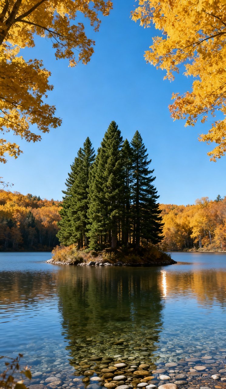 秋天风景天空唯美湖泊山峰山水树木秋季