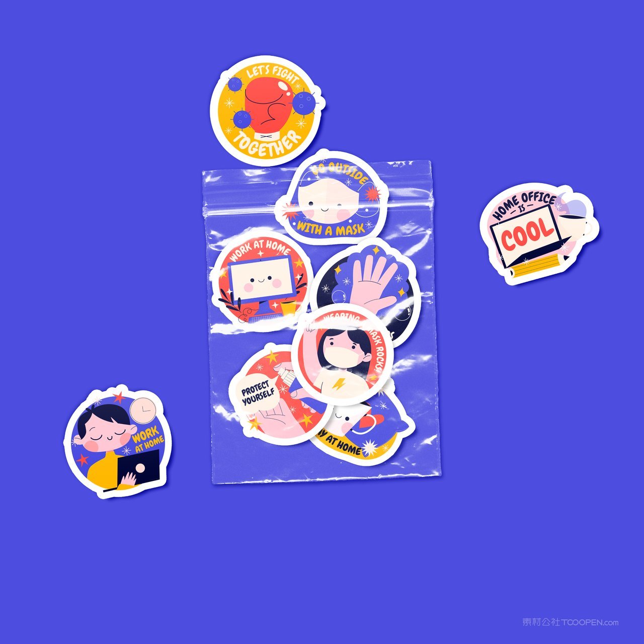 透明袋卡通贴纸不干胶贴纸样机 (7)