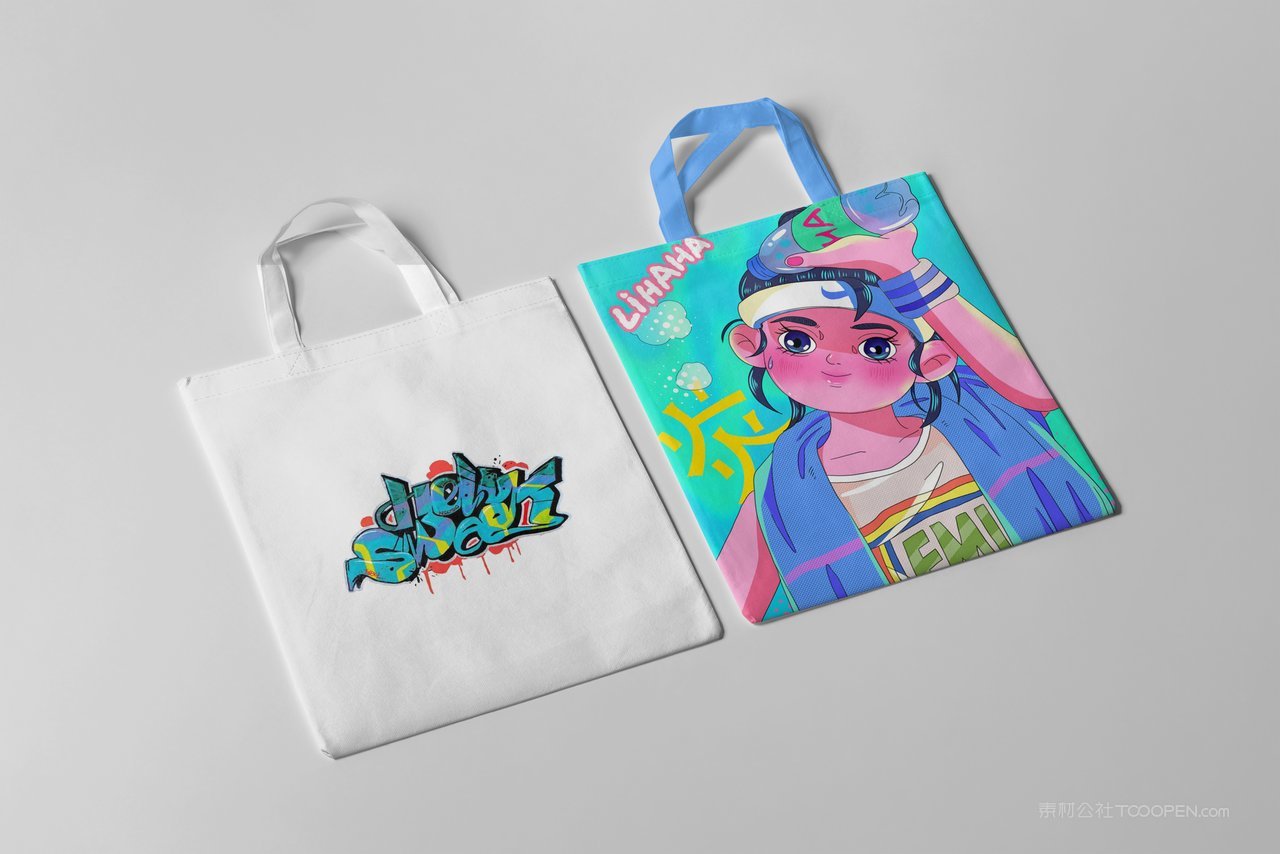 【2025期】卡通女生帆布包贴图样机 (3)