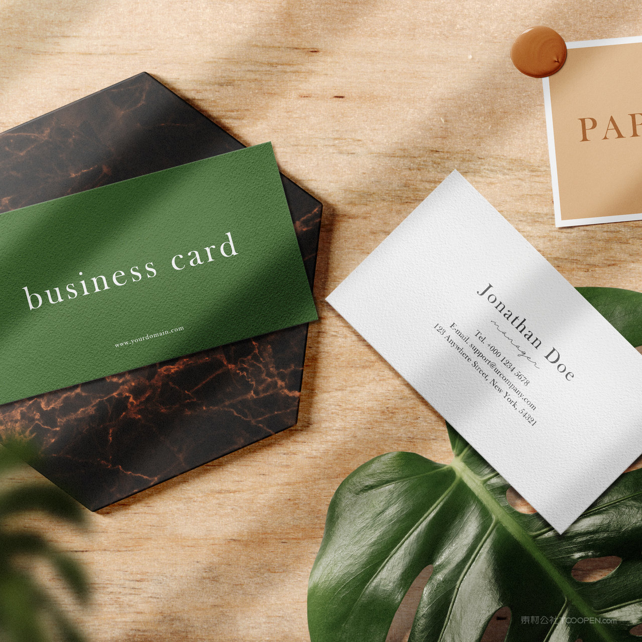 树叶高端商务名片正反面贴图样机