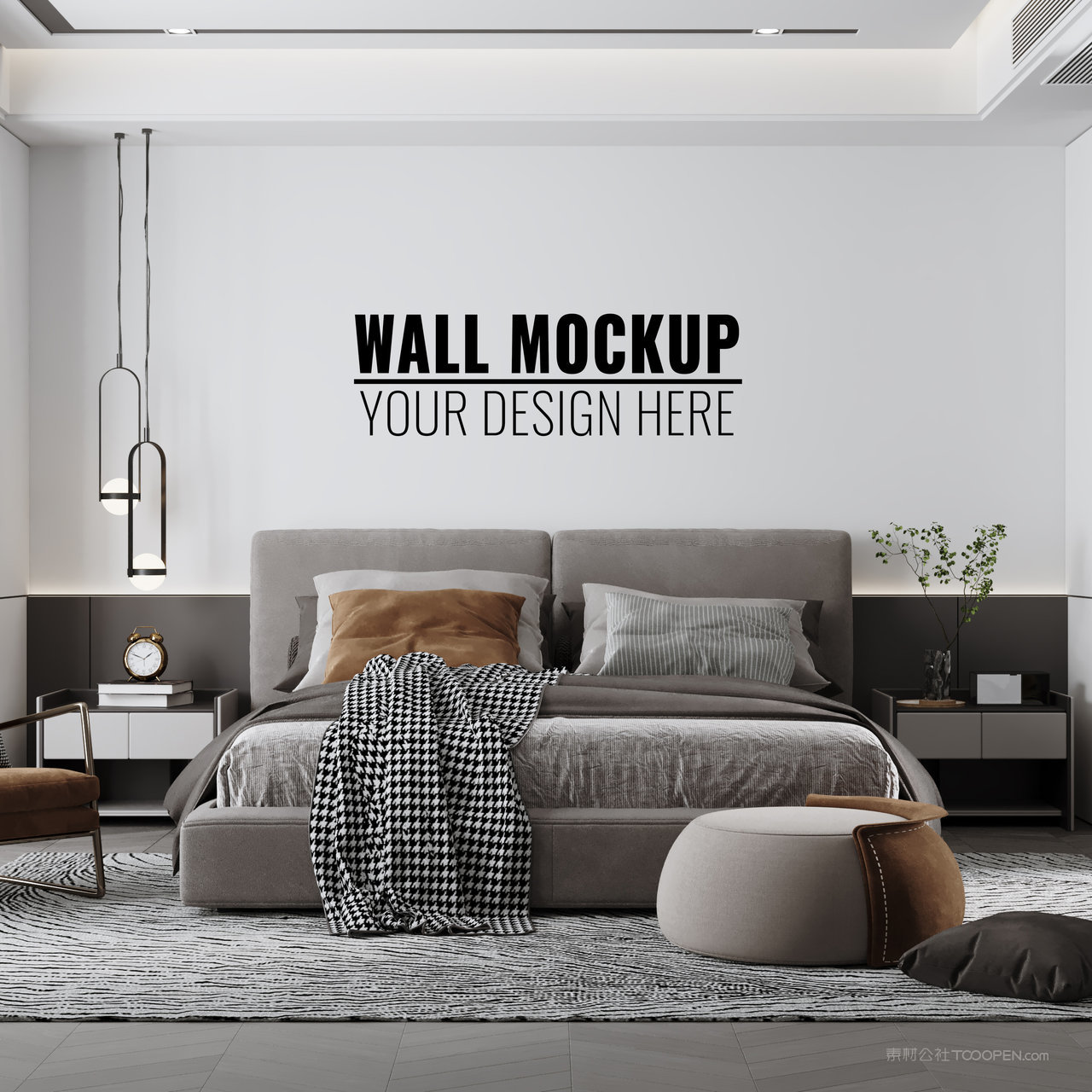 轻奢卧室床头背景墙贴图样机