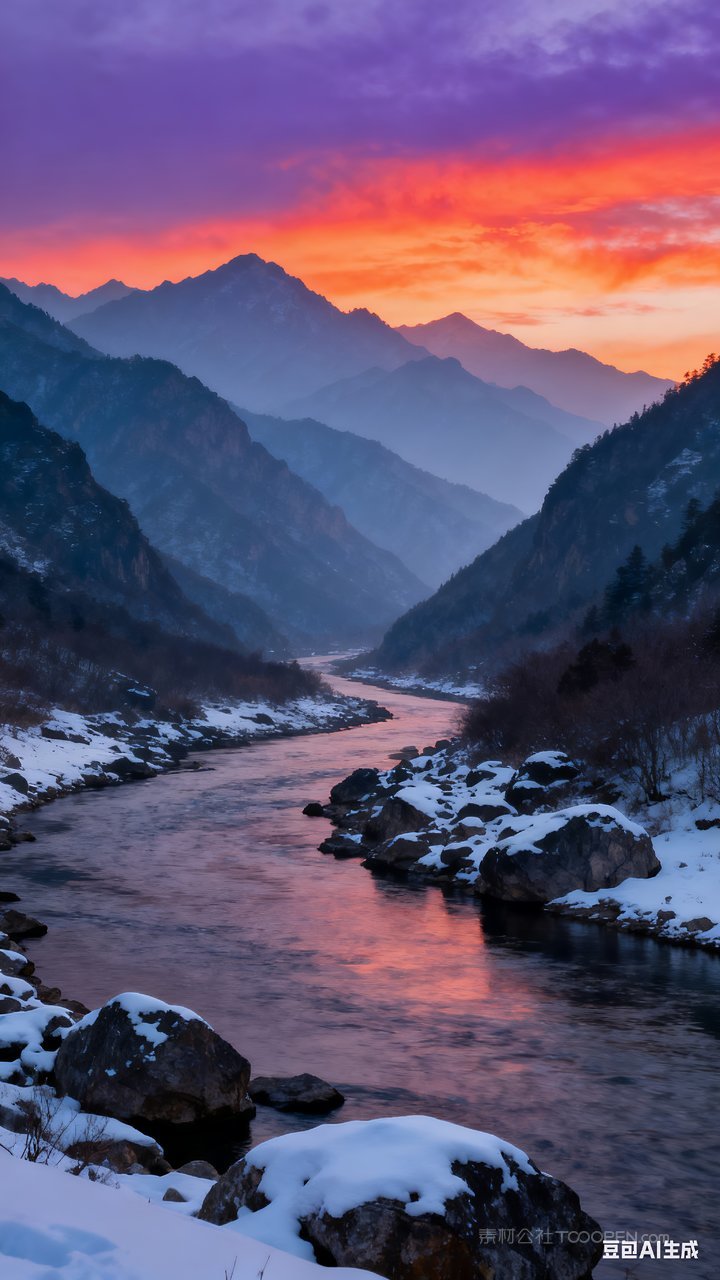 山水河流山峰风景雪山冬季雪景冬天唯美