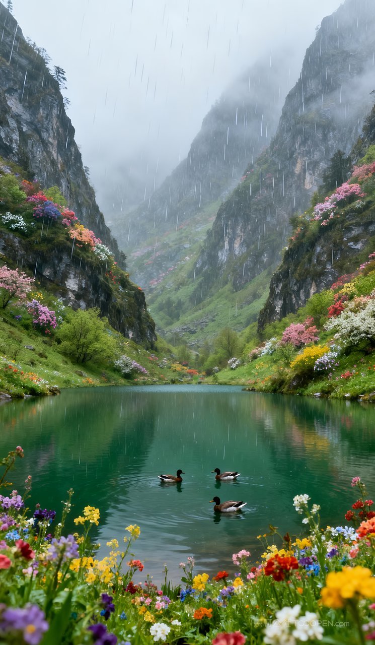 意境唯美风景河流春天山峰天空自然山水