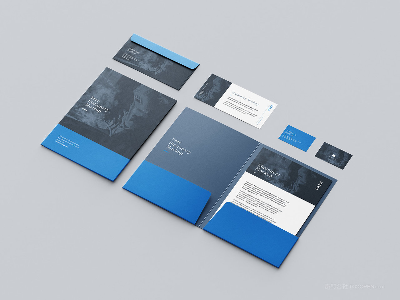 A4文件袋封面和信封名片VI样机素材四