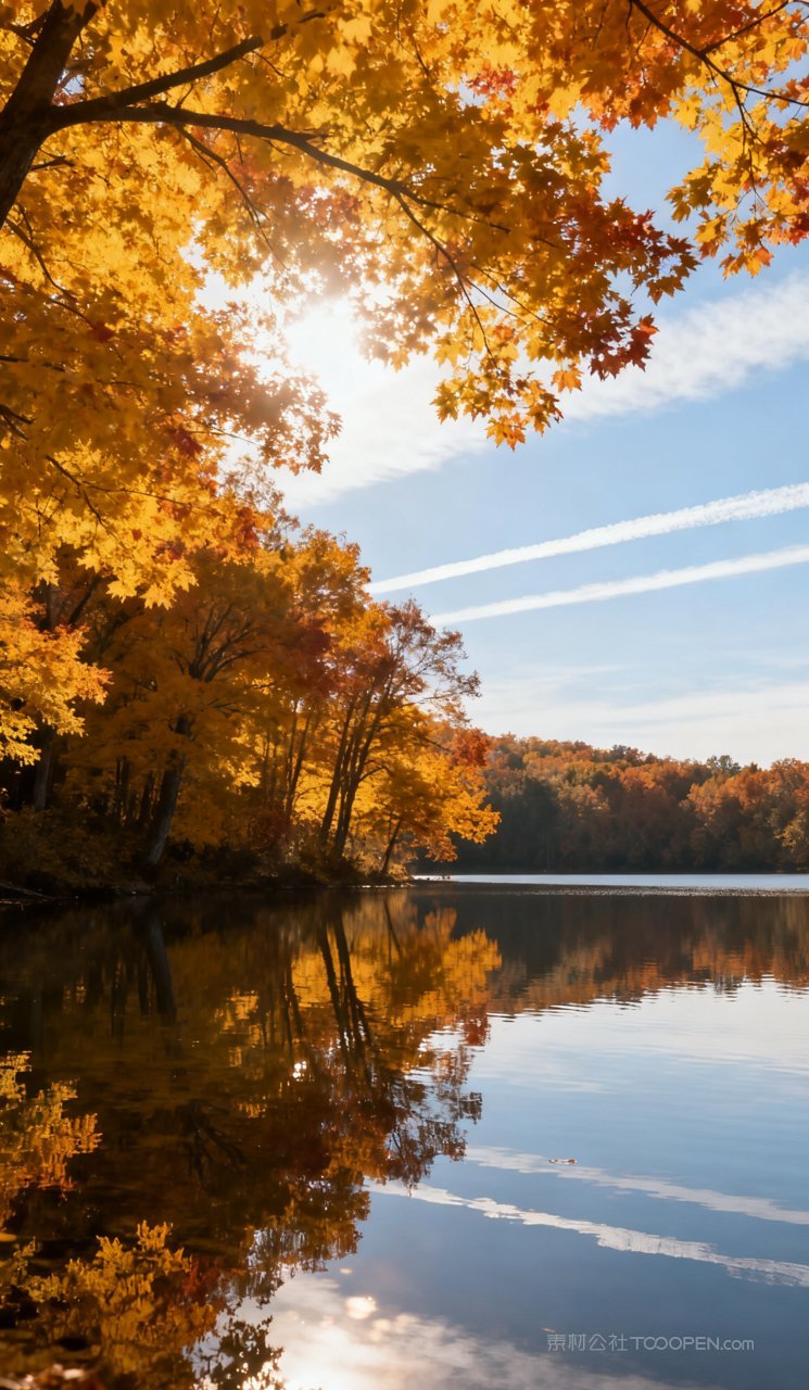 树木风景山峰唯美天空秋天湖泊秋季山水