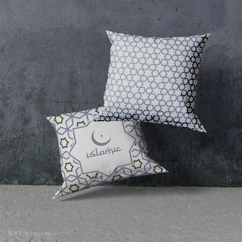 两个叠在一起的穆斯林风格抱枕贴图样机