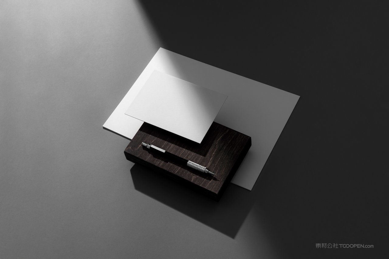 文具商务黑色光影A4信纸名片vi品牌样机