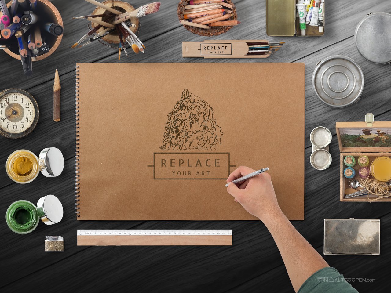 绘画素描本场景样机