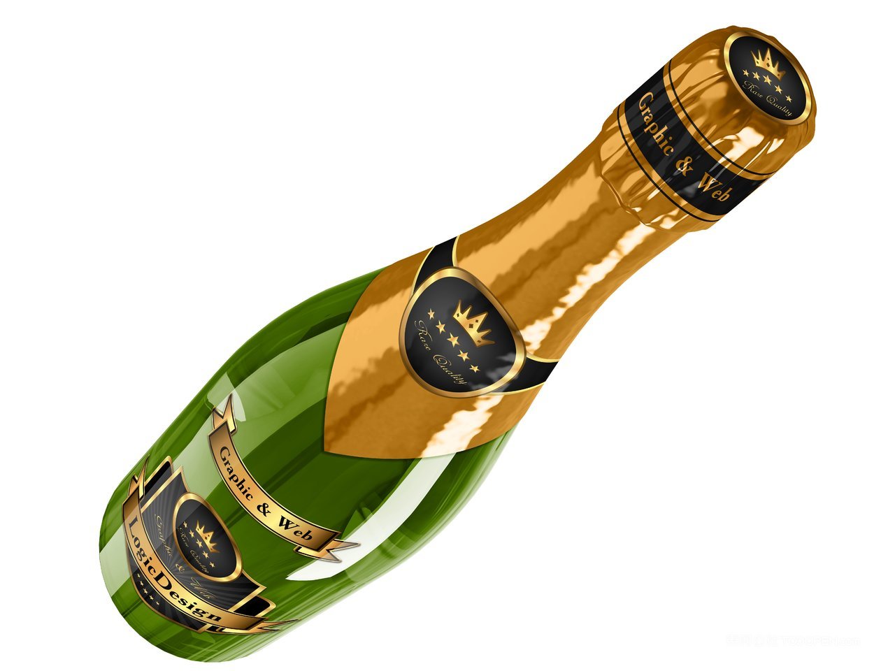 豪华金香槟瓶装包装样机 (3)