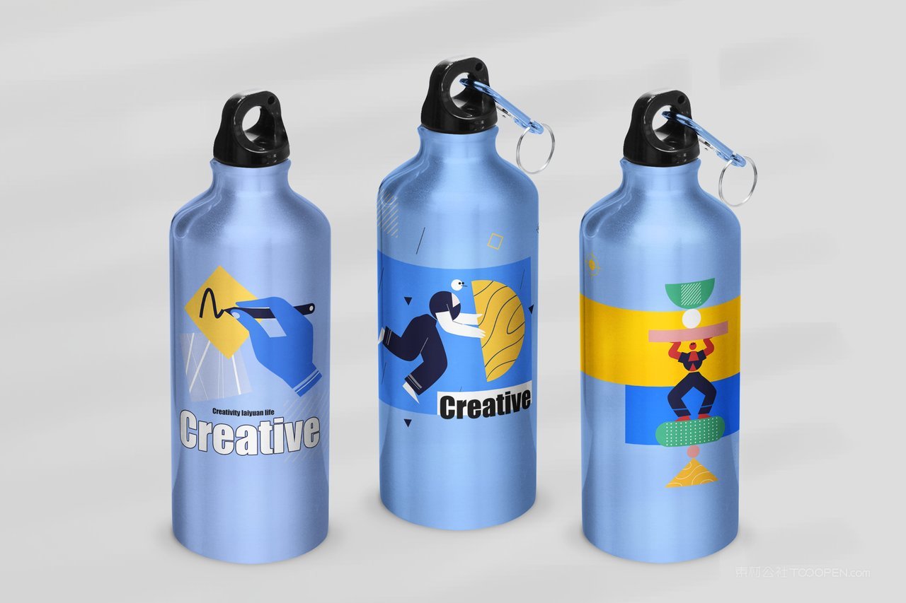 蓝色卡通塑料饮料瓶贴图样机 (10)