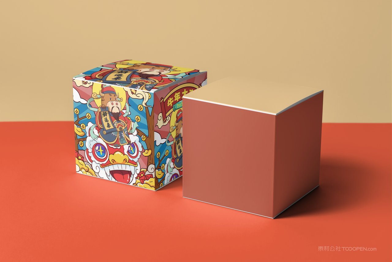 国潮文创贺年方形小礼盒样机