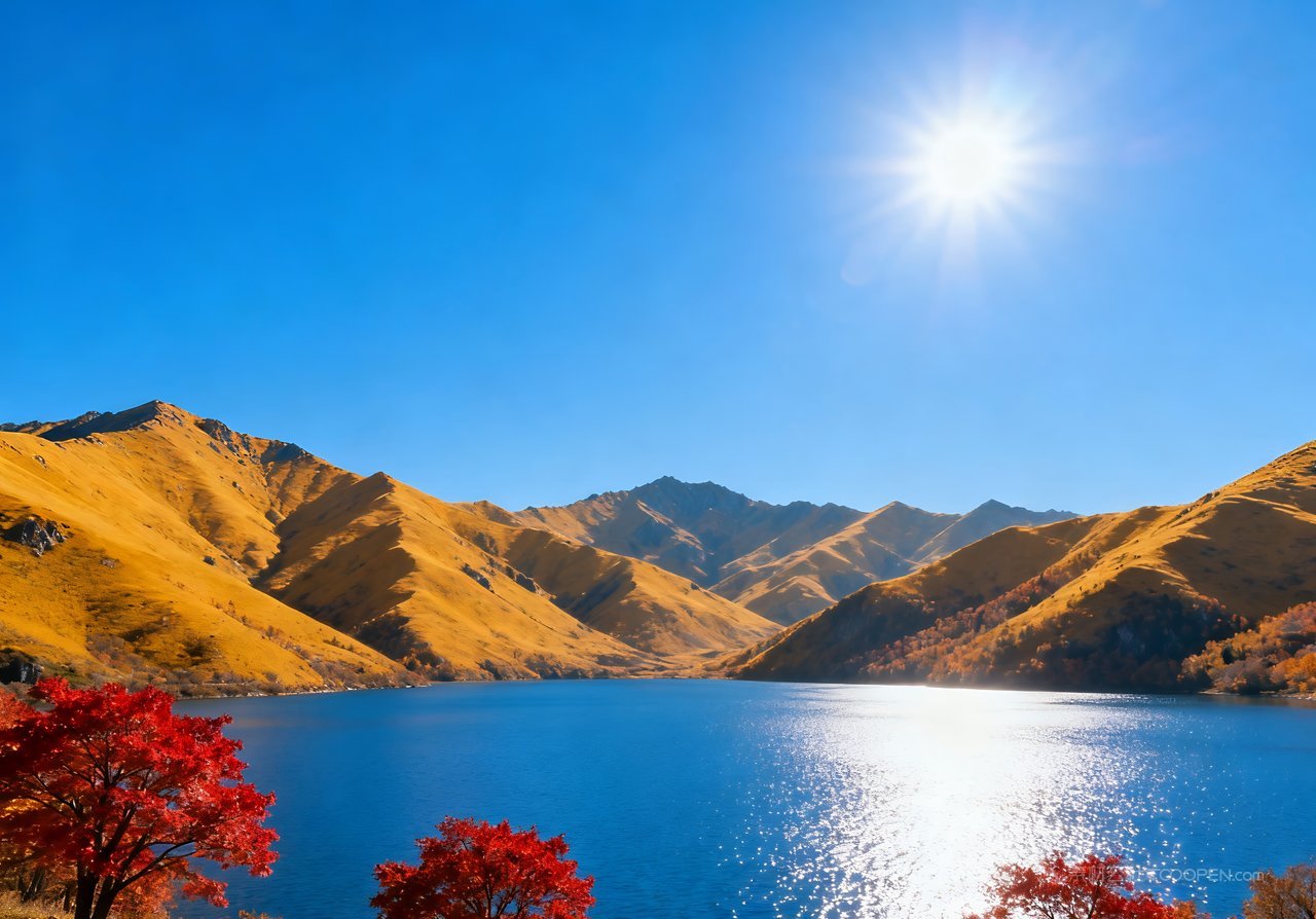 天空山水湖泊秋季青山唯美山峰意境