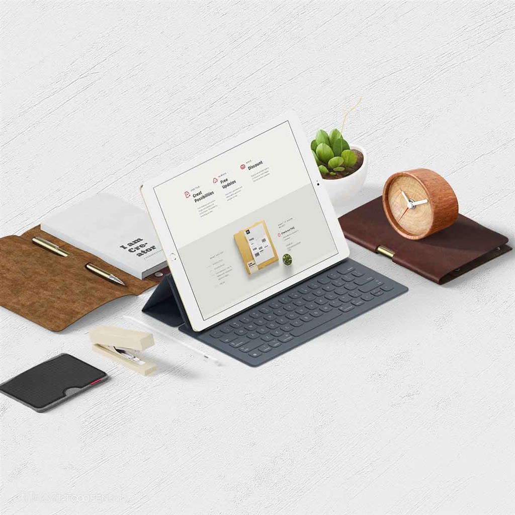 文艺桌面IPAD办公用品样机素材