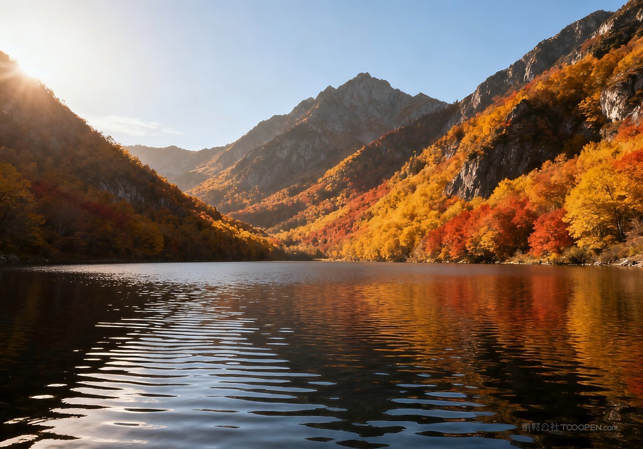 唯美天空意境山峰湖泊秋天山水