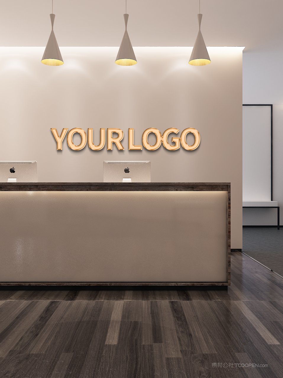公司大门前台形象墙logo标志样机公司企业前台样机 (3)