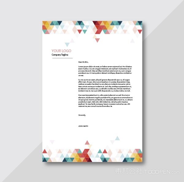 多彩三角图形装饰信纸