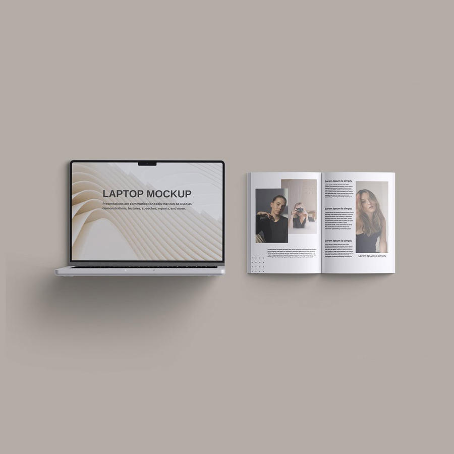 笔记本电脑和杂志样机