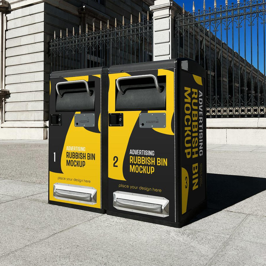 黄黑配色户外垃圾桶样机 (2)