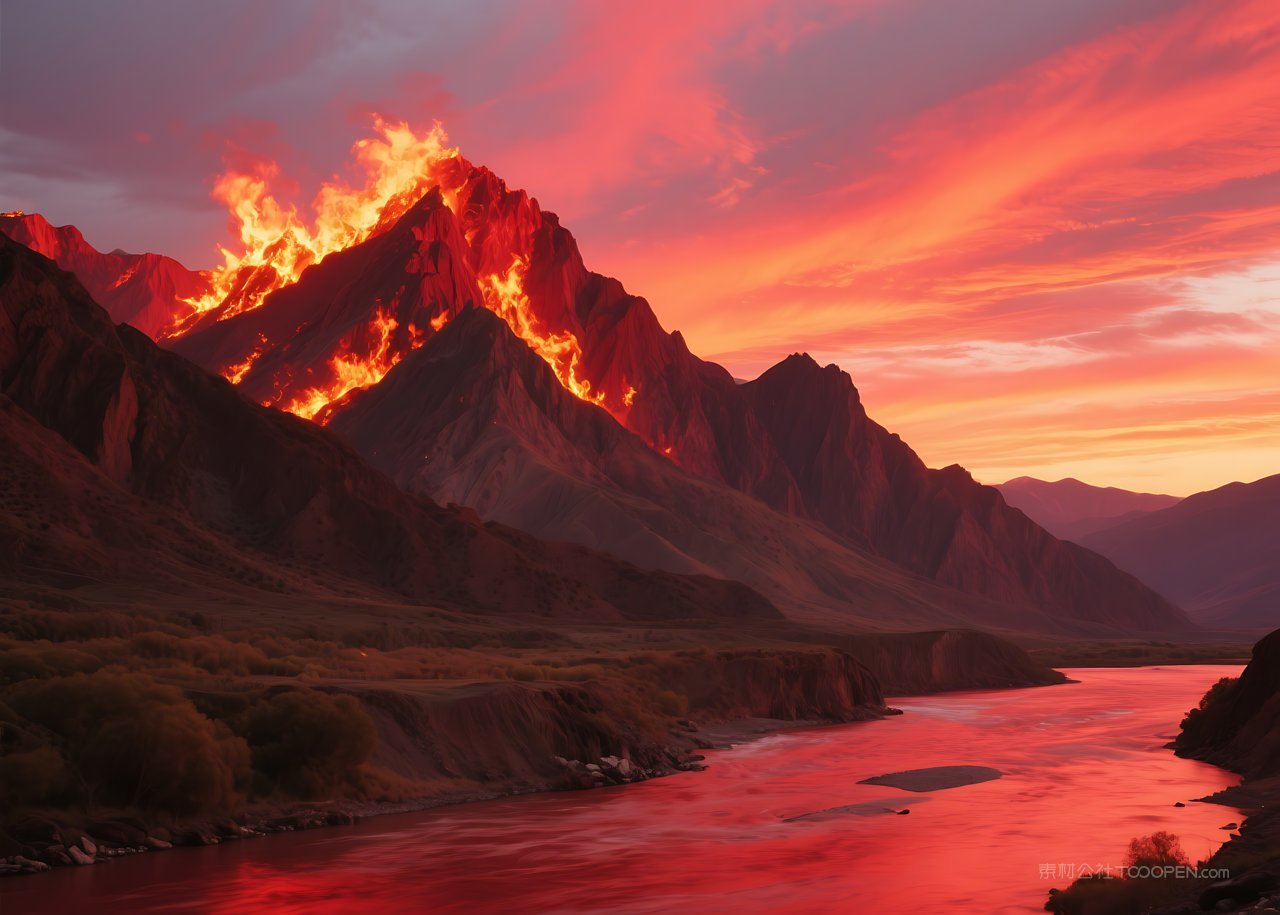 河流风景山峰景色唯美湖泊山水群山自然