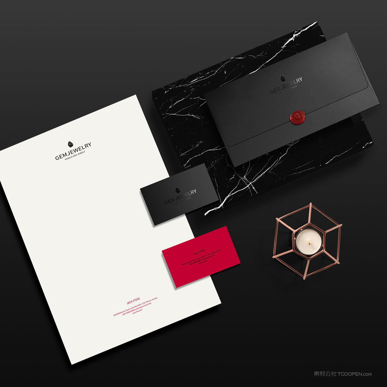 珠宝品牌VI信封名片文档贴图样机