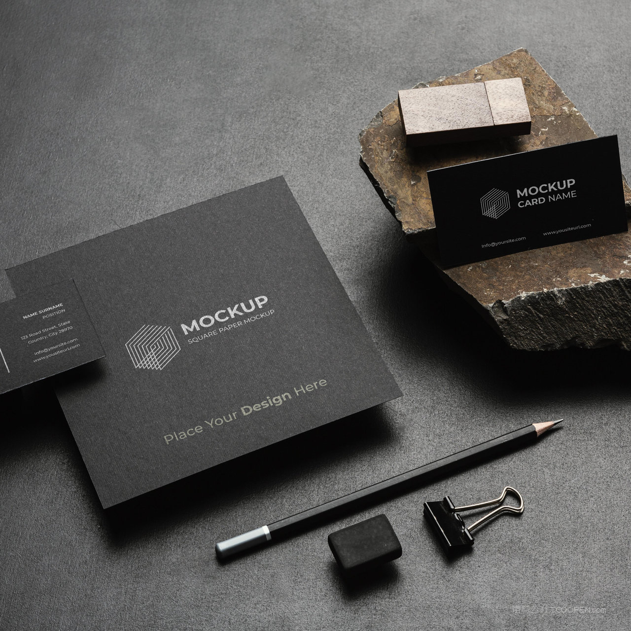 名片卡片石块贴图样机