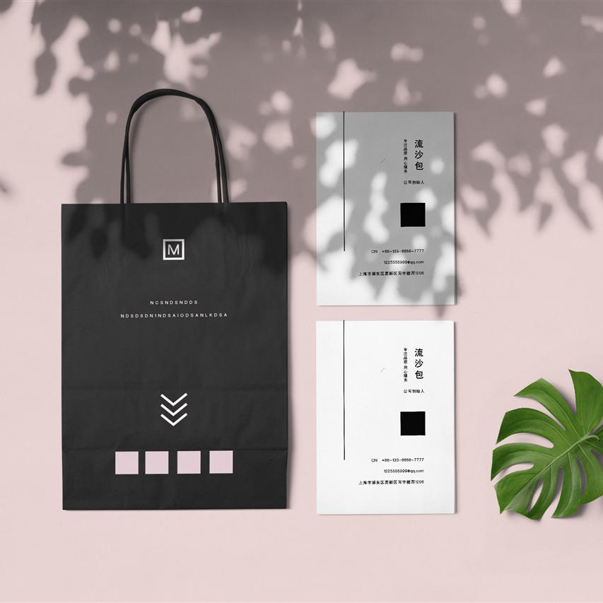 清新粉嫩大气袋子a4纸张贴图样机