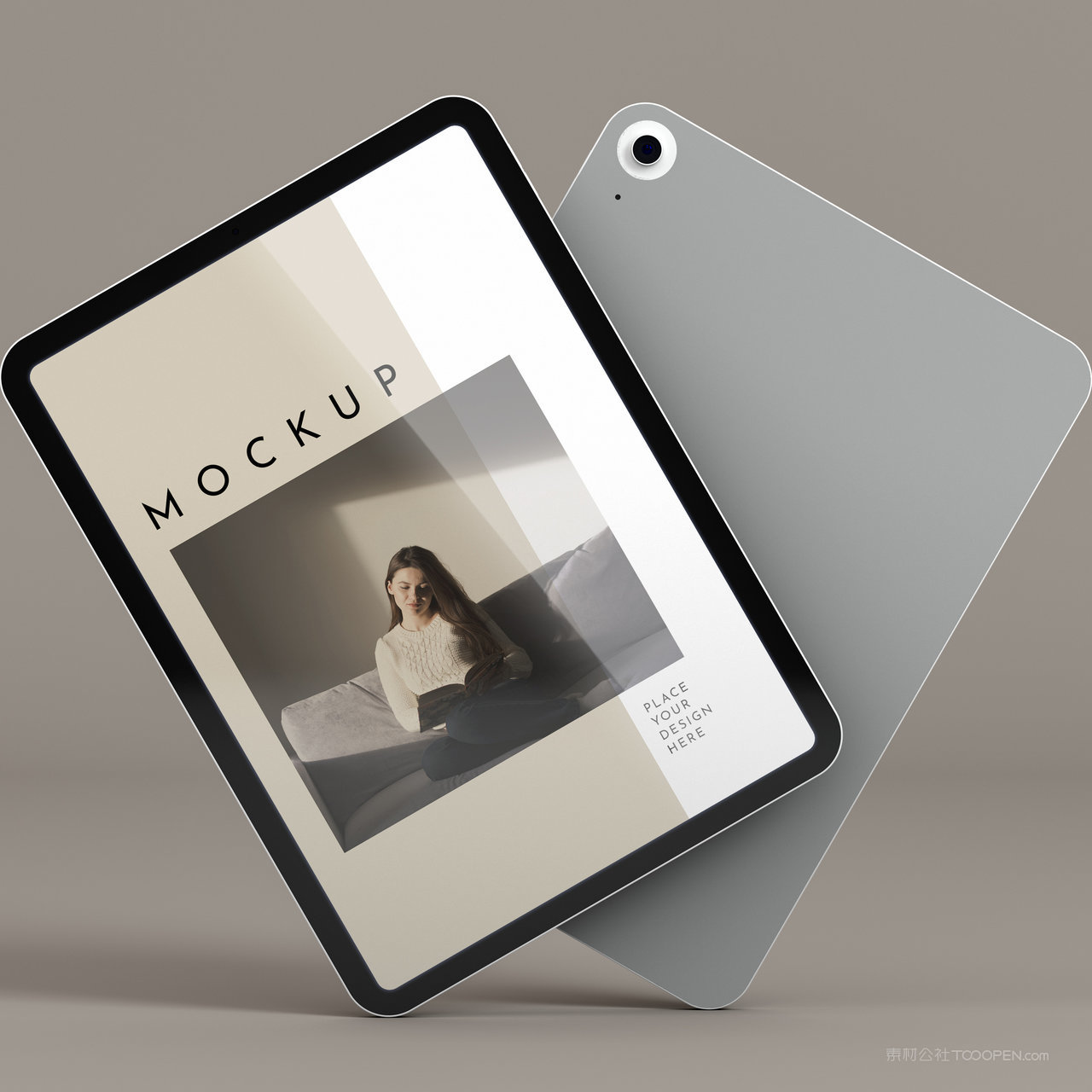 悬浮的ipad平板电脑正反面贴图样机