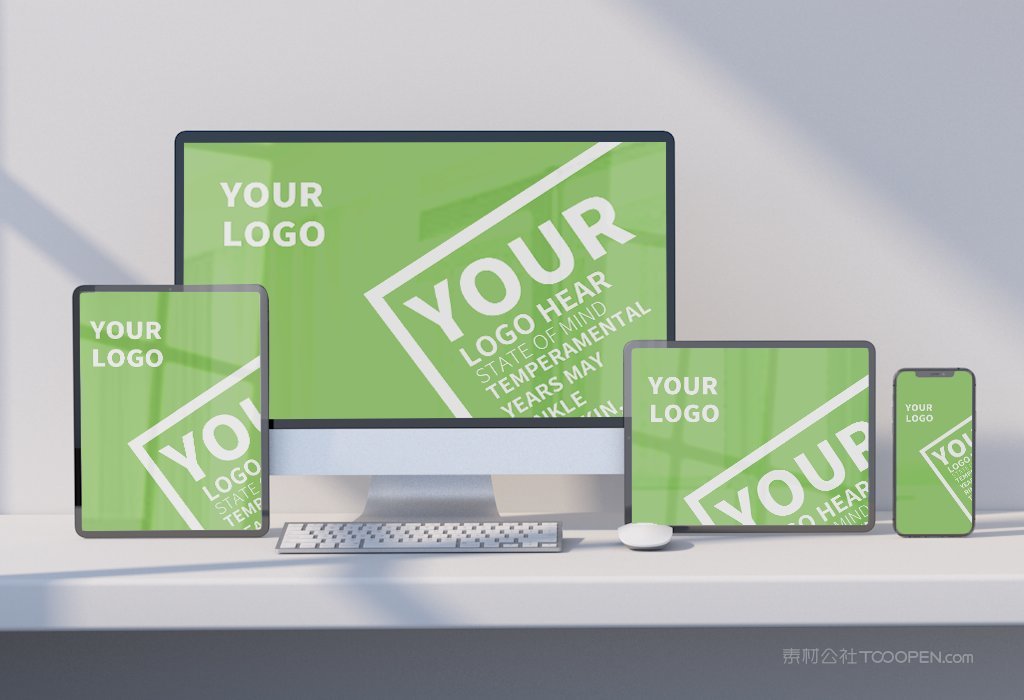 清新绿电脑一体机显示屏桌面ui样机  (3)