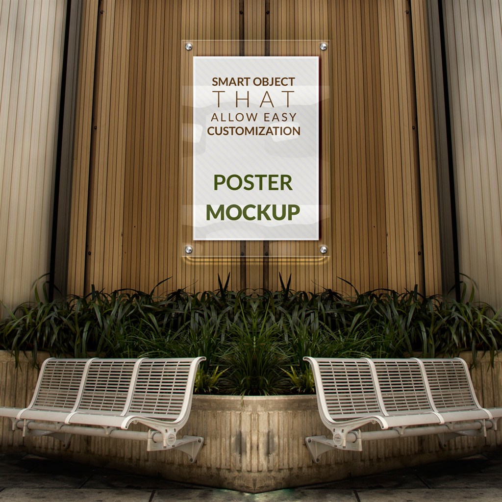 墙上的海报设计模板样机