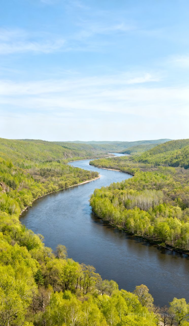 风景河流唯美春天山峰山水意境自然天空