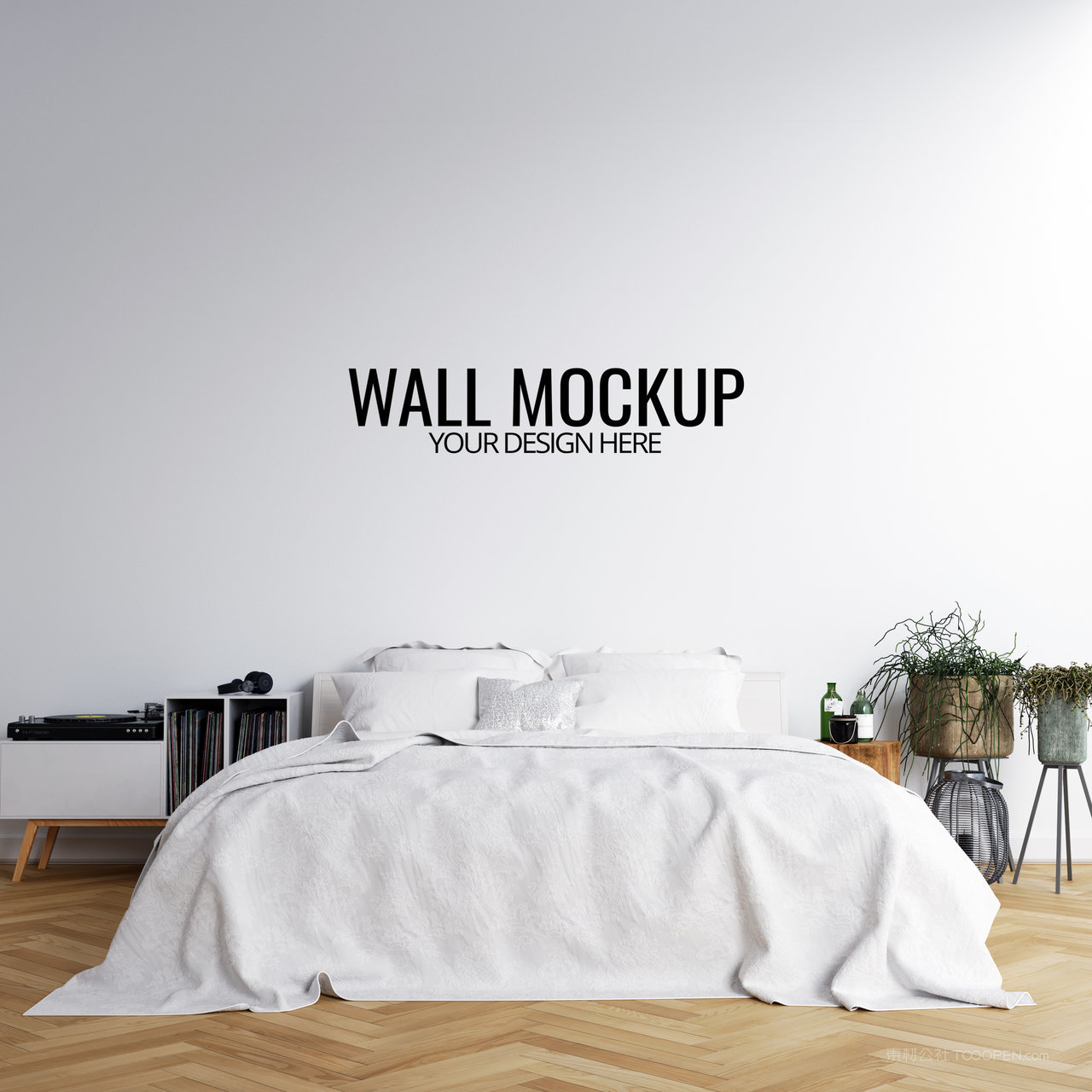 极简卧室背景墙贴图样机