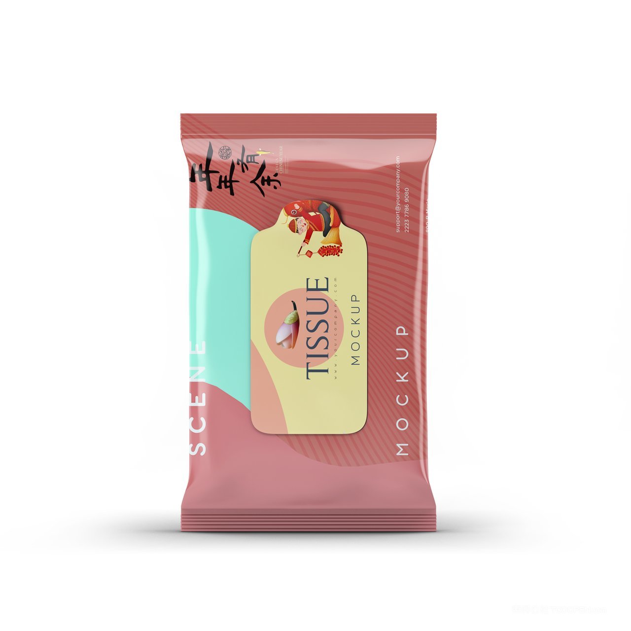 红色年年有余国潮文创湿巾样机