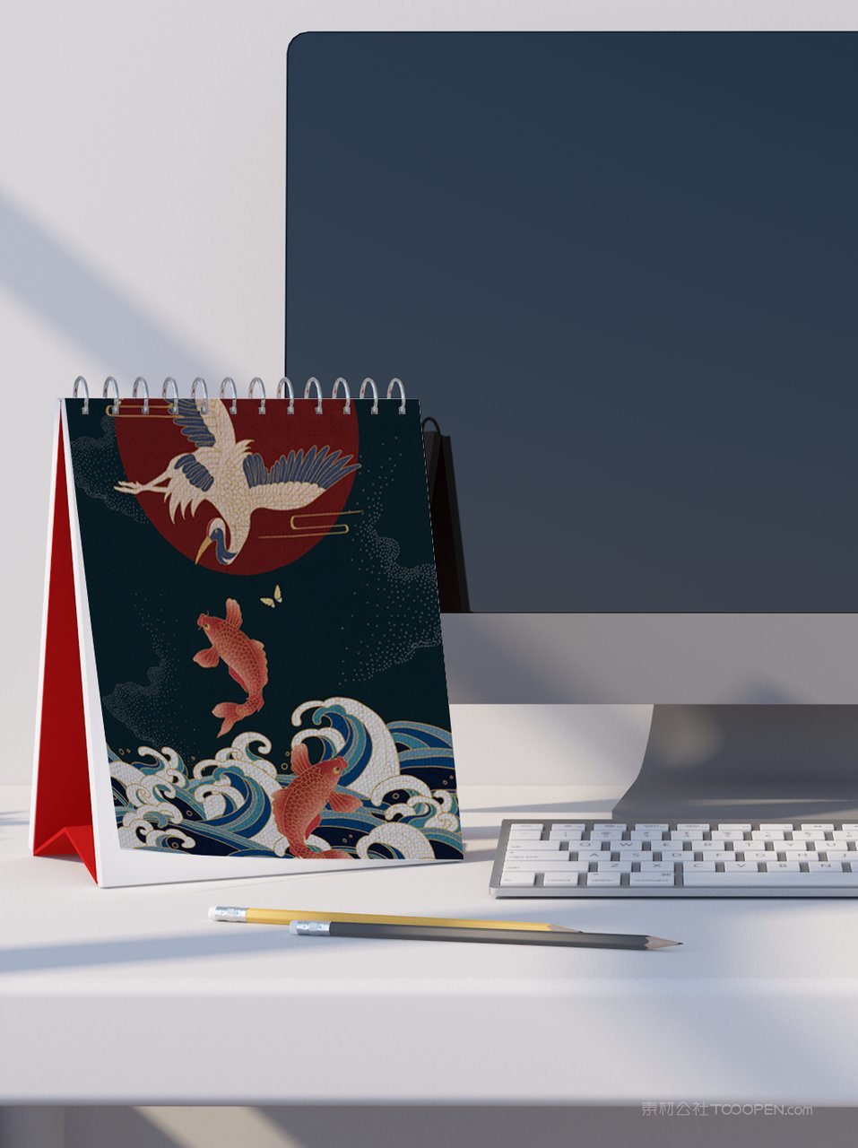 中国红国潮文创贺岁年货精品礼盒装台历挂历样机 (20)