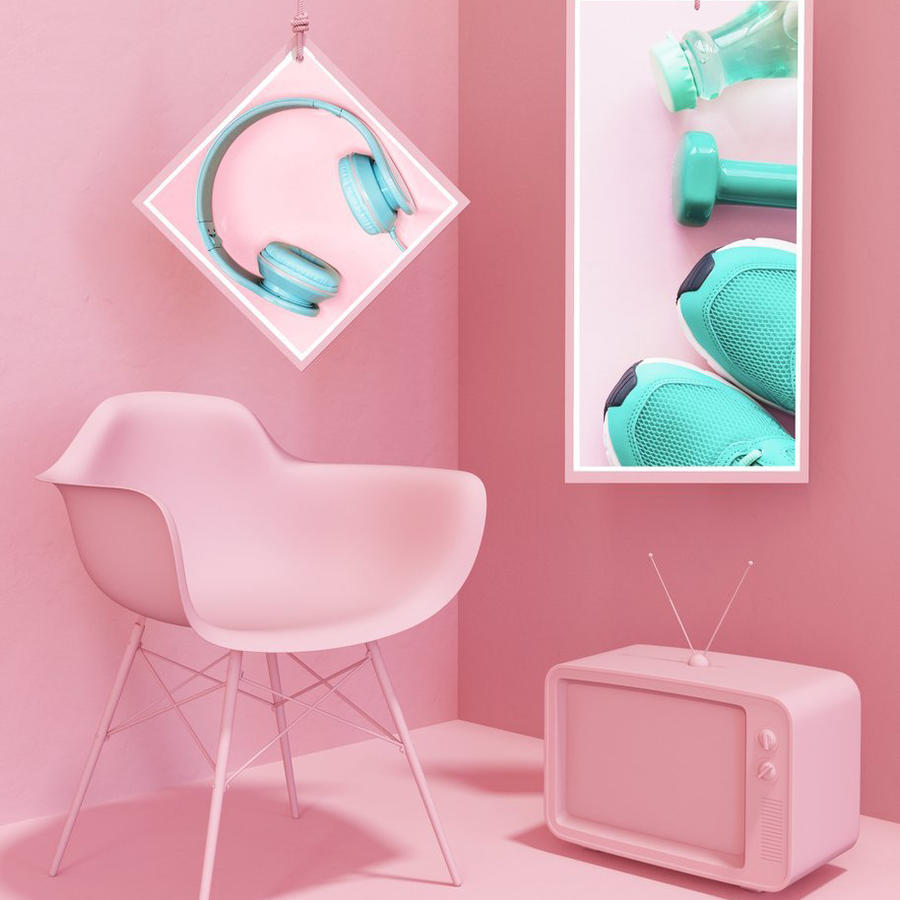 ins风粉色室内空间场景海报相框样机 (7)