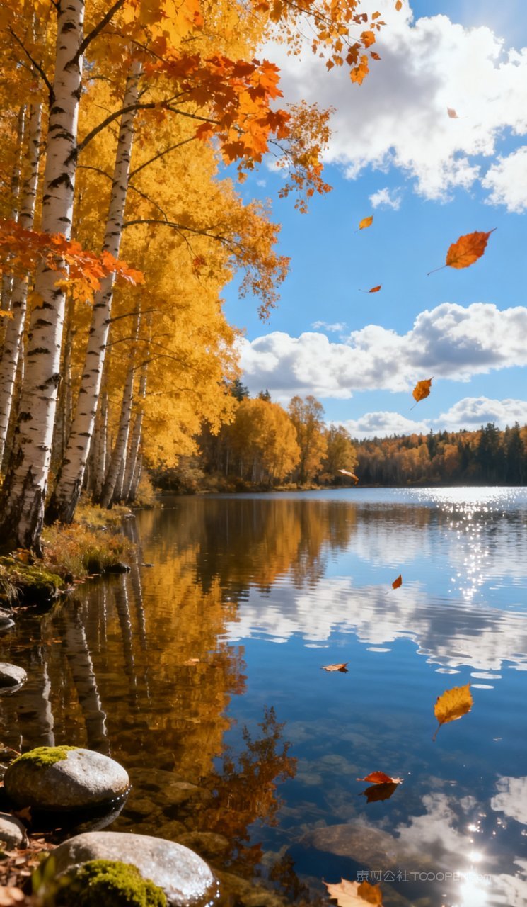 风景山峰唯美天空湖泊秋季秋天树木山水