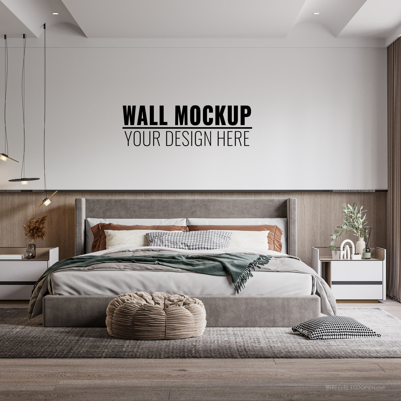 家居卧室背景墙贴图样机