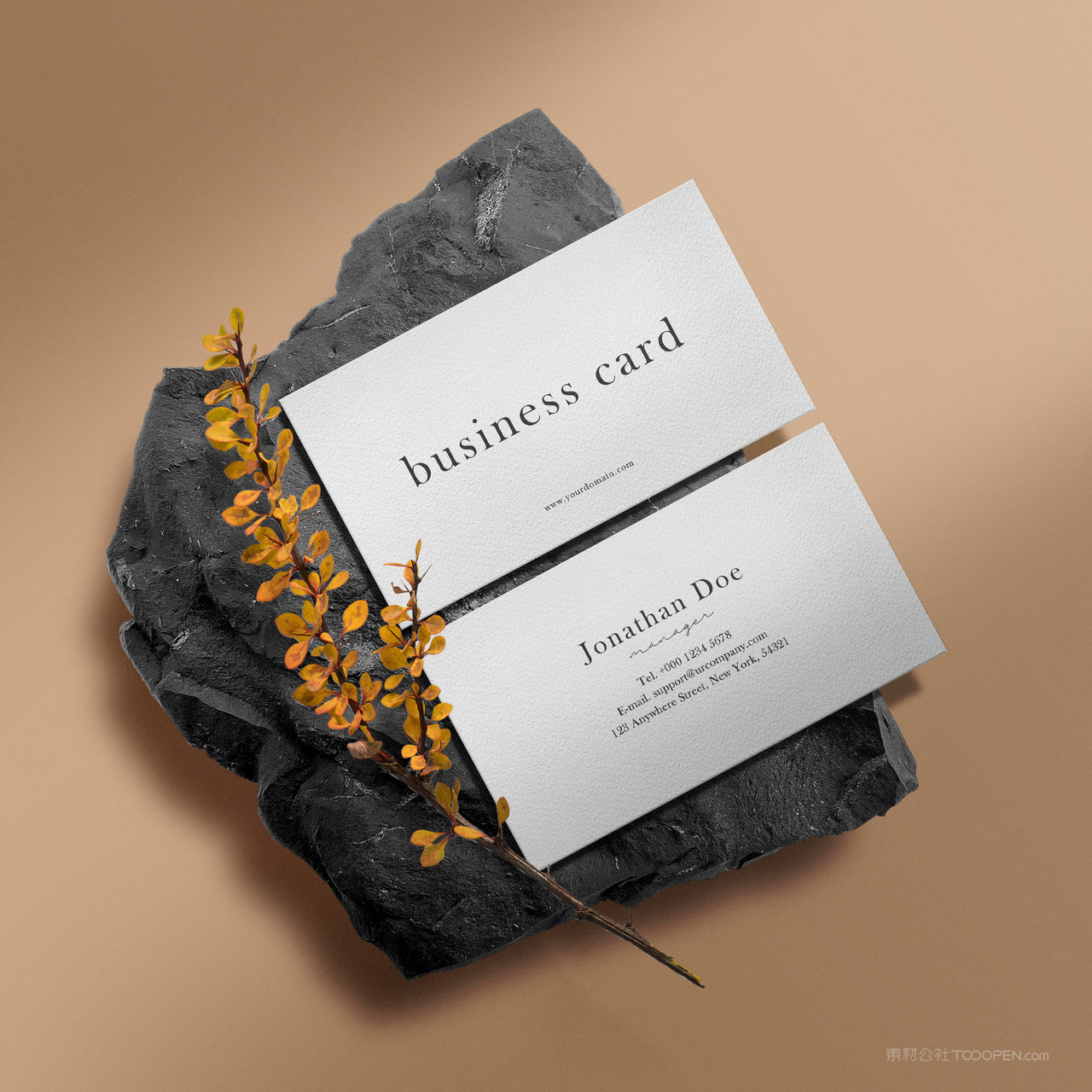 石头上的名片正反面贴图样机