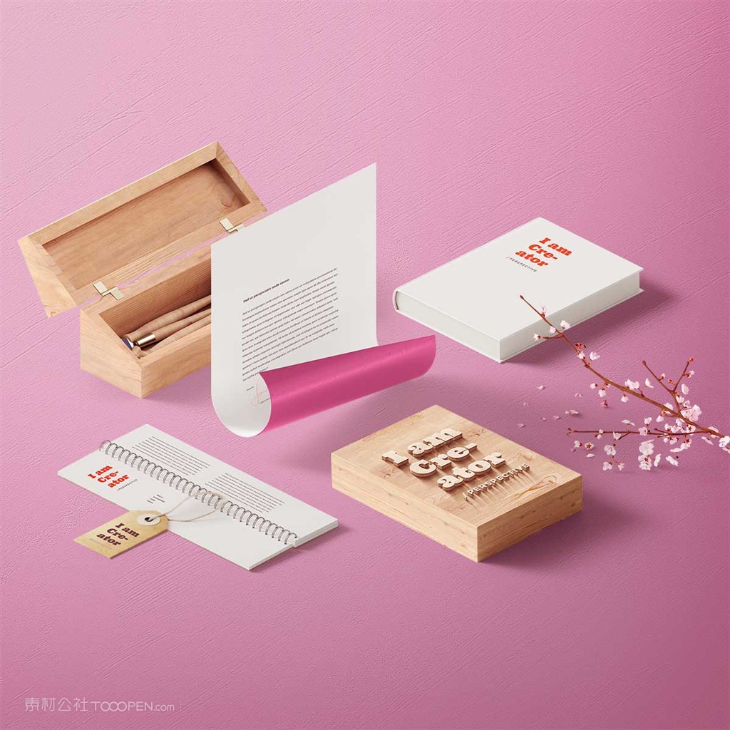 精美办公用品vi宣传单木盒样机模板