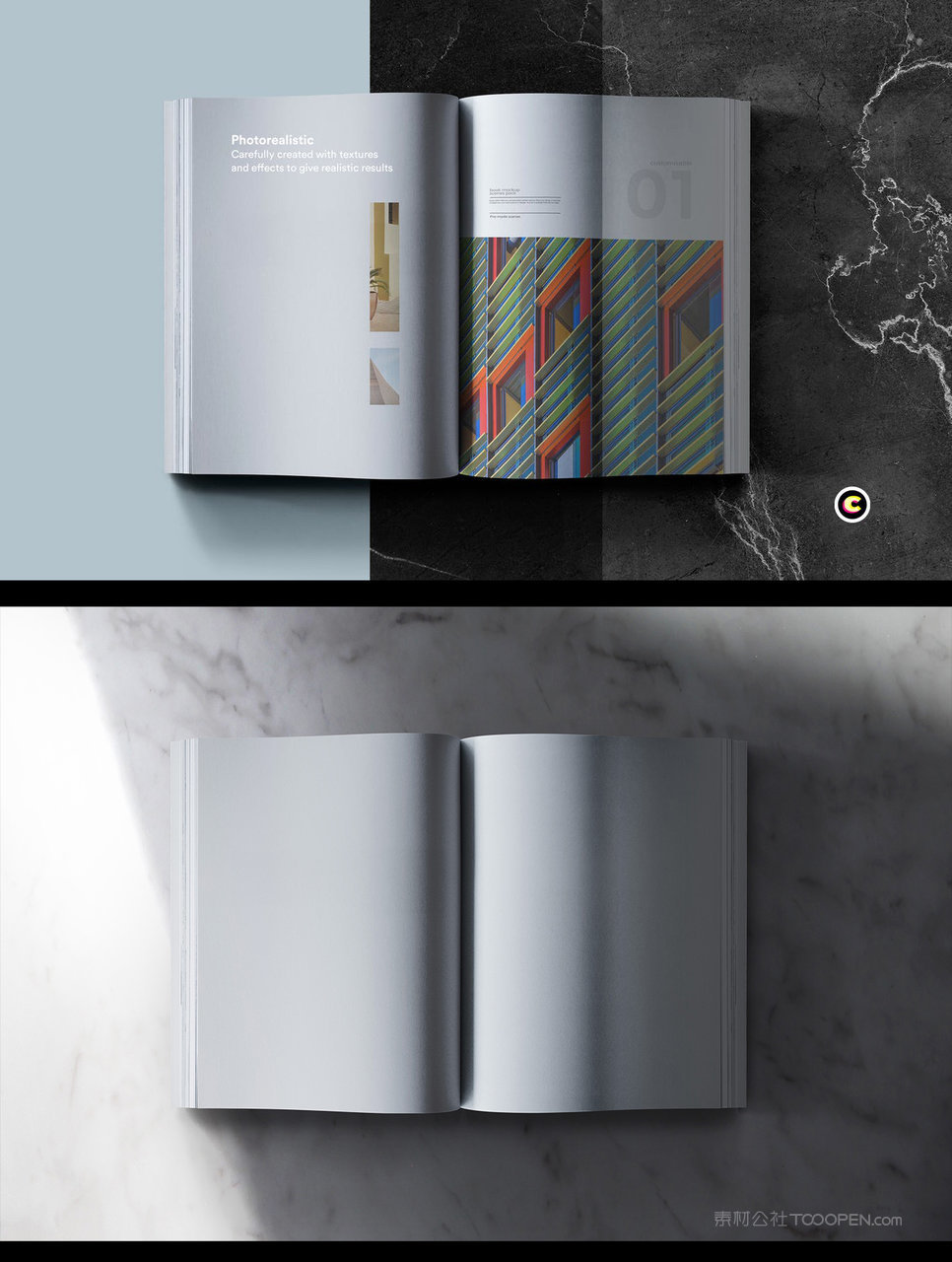 翻开的多页书本照片场景样机 (4)