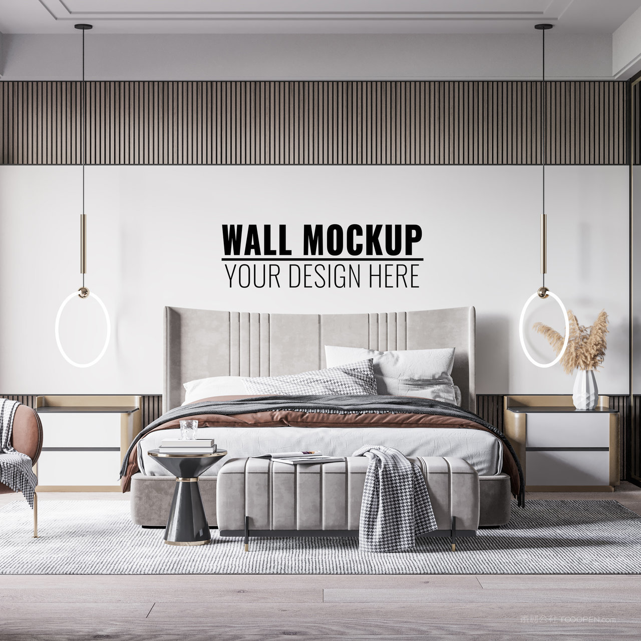 现代主卧卧室背景墙样机