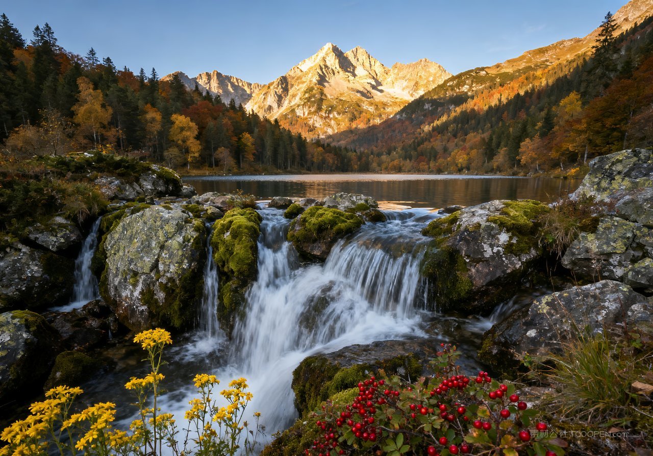 山水秋天意境唯美山峰天空青山湖泊