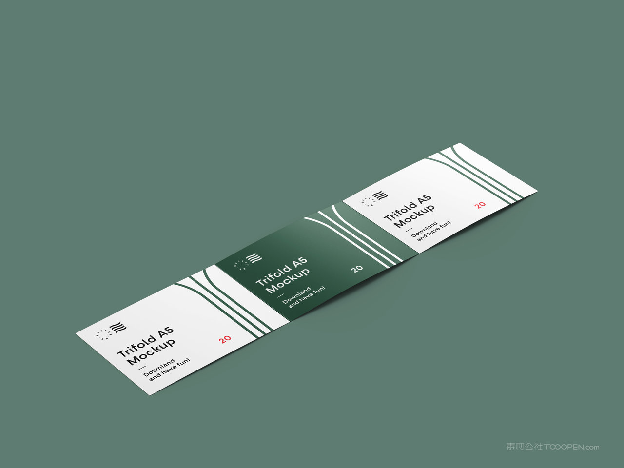 平放展开效果三折页小册子样机