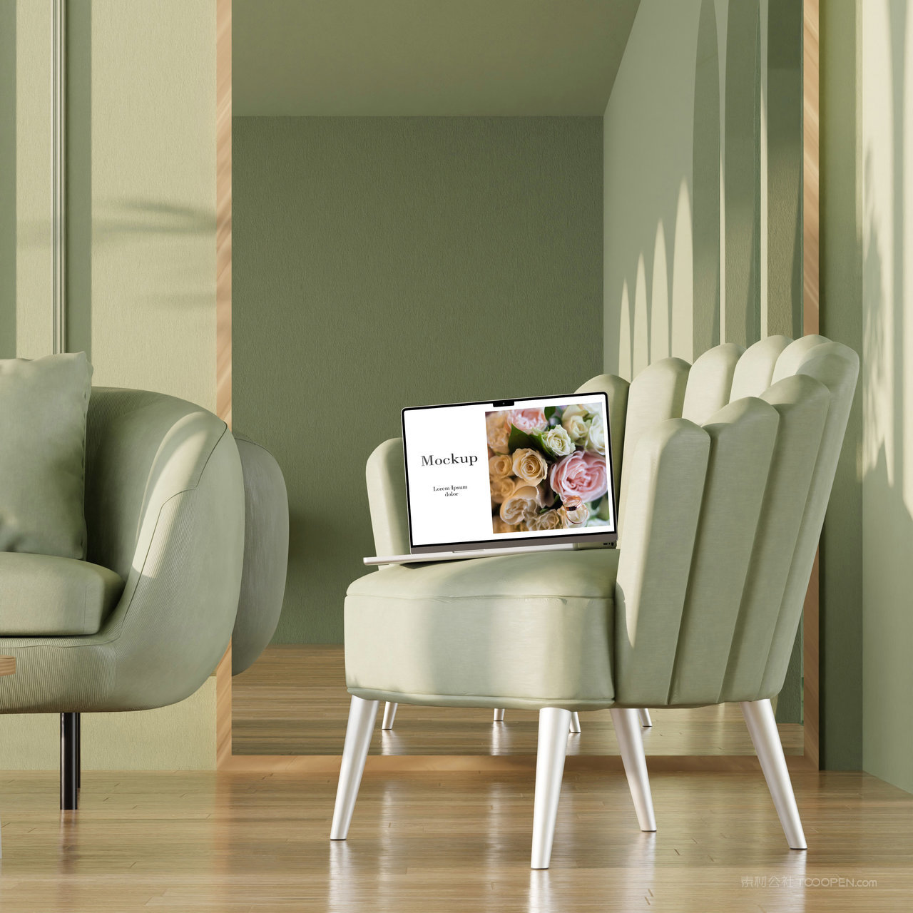 沙发上的笔记本电脑贴图样机