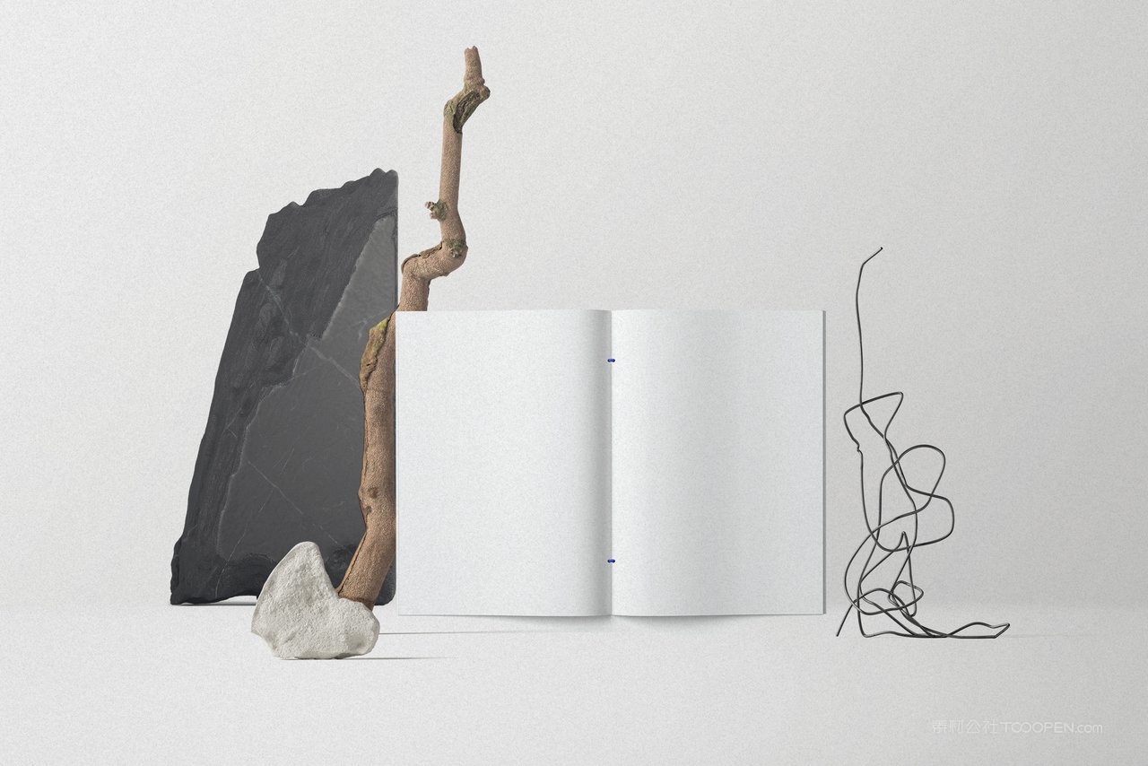 简洁干净黑色商务打开的画册场景样机