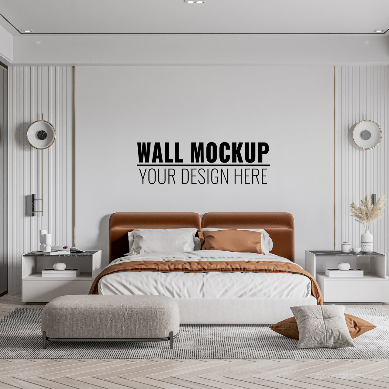 轻奢卧室床头背景墙贴图样机