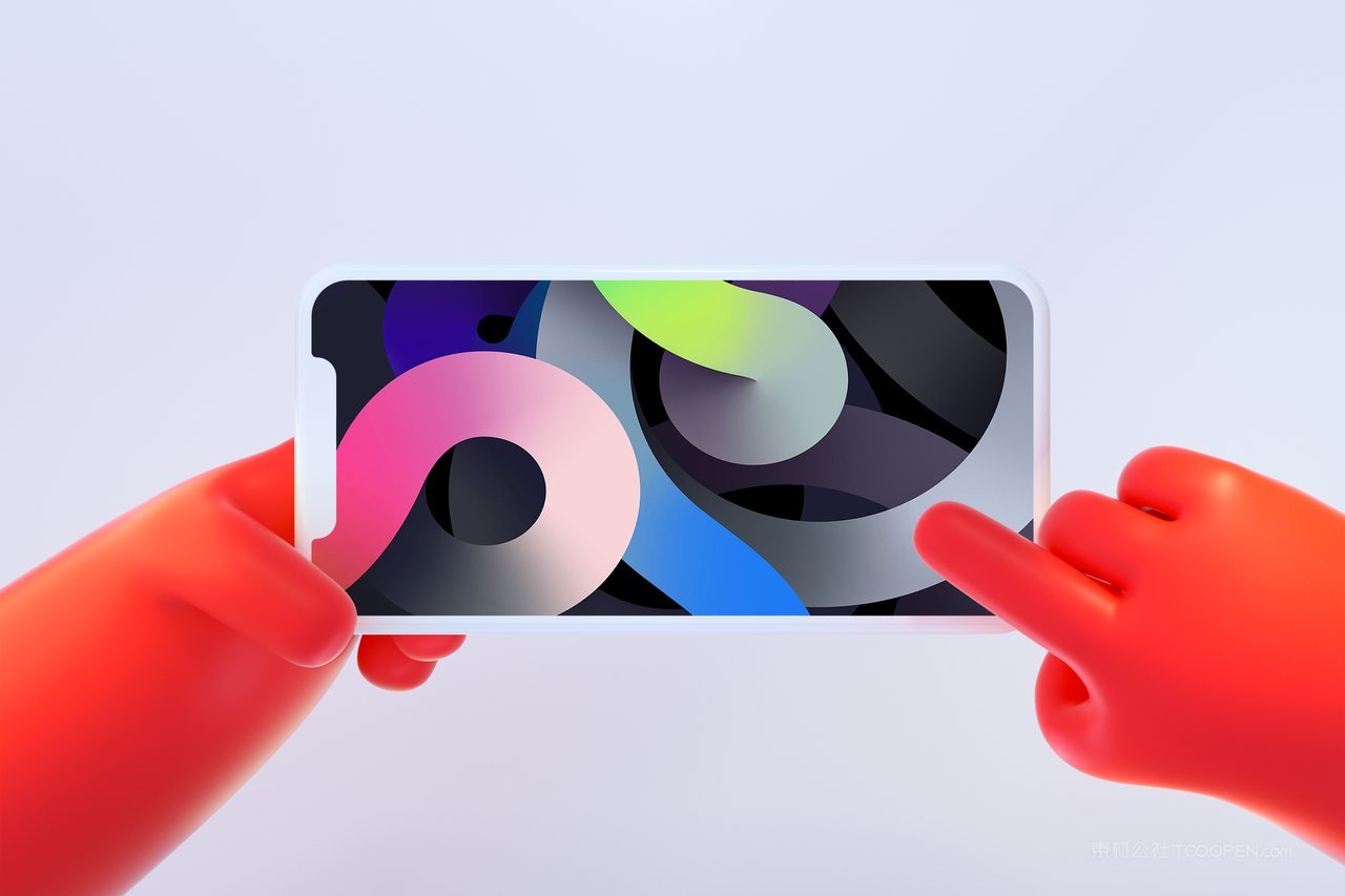 c4d立体卡通红色手持横屏手机样机